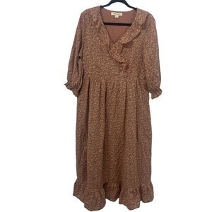 April Cornell Forget Me Not Cotton Dress Dusty Rose Long Sleeve Cottage Boho